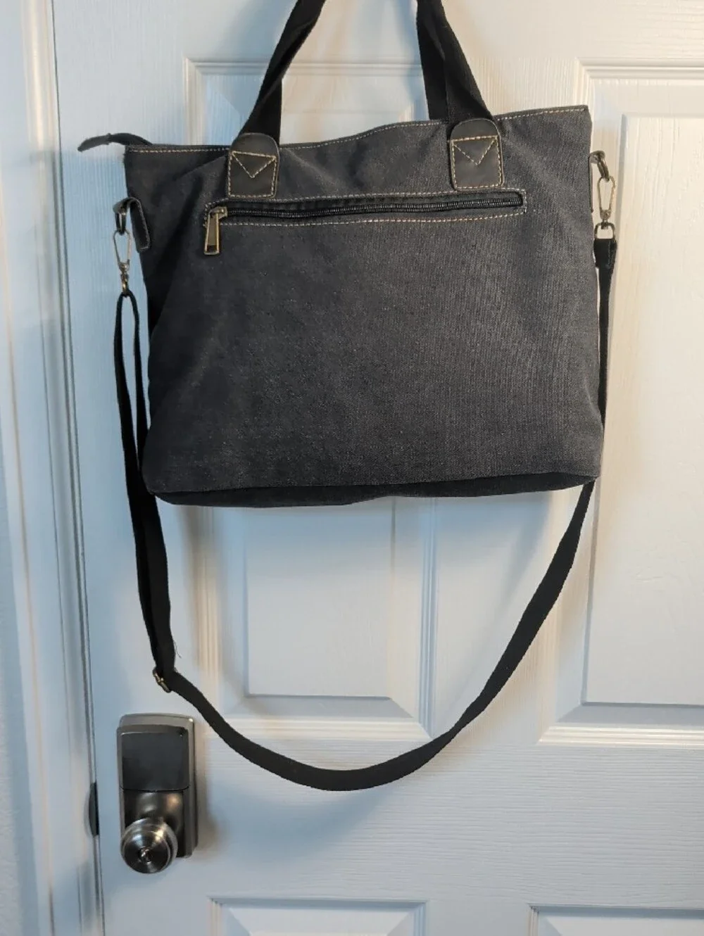 Black Canvas Laptop Tote Bag with Shoulder Strap